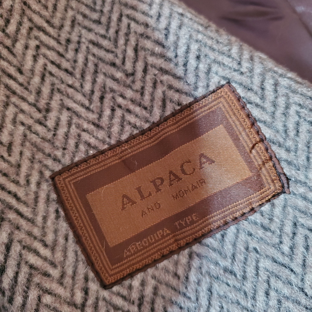 Gorgeous Women's Brown Herringbone Double-Breasted Winter Coat Alpaca Wool - Picture 10 of 15
